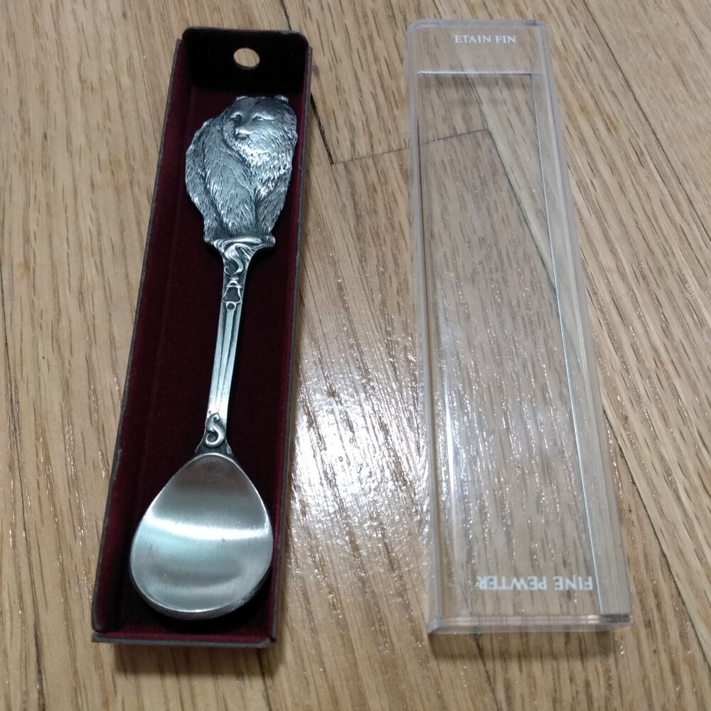 Vintage Pewter Bear Spoon Realistic Figural Signed Boma